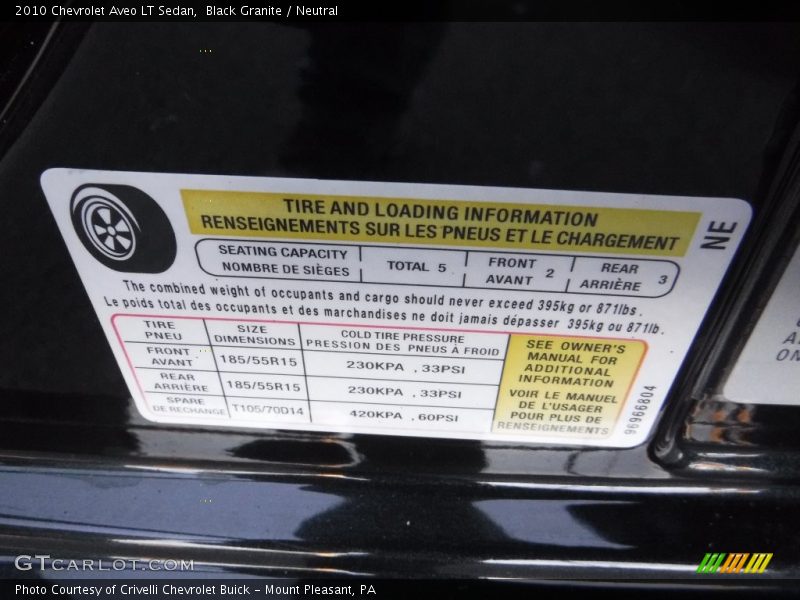 Black Granite / Neutral 2010 Chevrolet Aveo LT Sedan