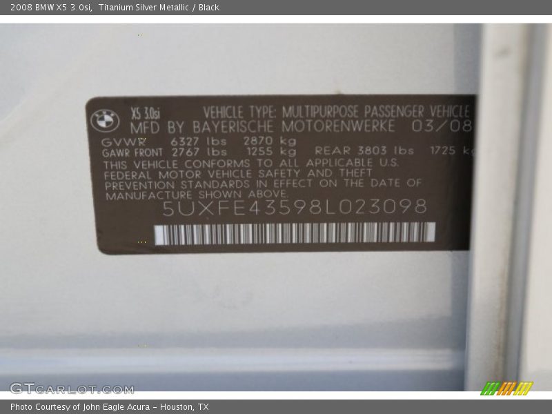 Titanium Silver Metallic / Black 2008 BMW X5 3.0si