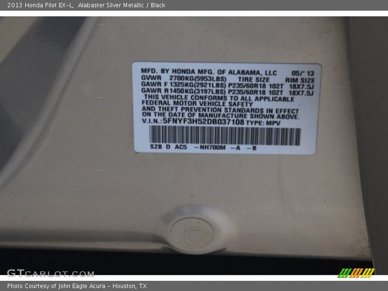Alabaster Silver Metallic / Black 2013 Honda Pilot EX-L