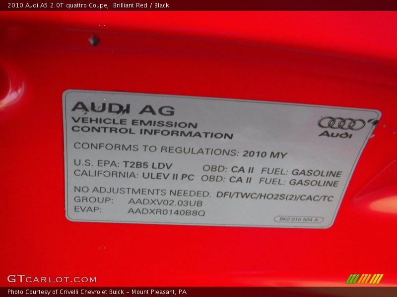 Brilliant Red / Black 2010 Audi A5 2.0T quattro Coupe