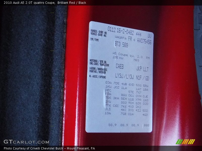 Brilliant Red / Black 2010 Audi A5 2.0T quattro Coupe