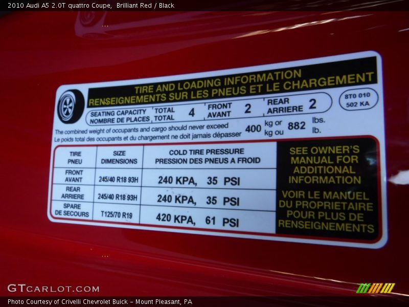 Brilliant Red / Black 2010 Audi A5 2.0T quattro Coupe