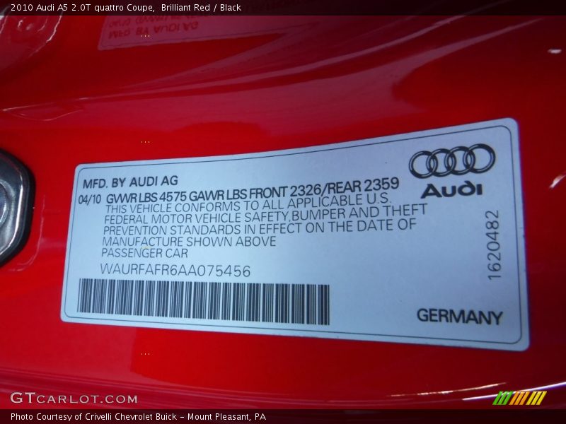 Brilliant Red / Black 2010 Audi A5 2.0T quattro Coupe