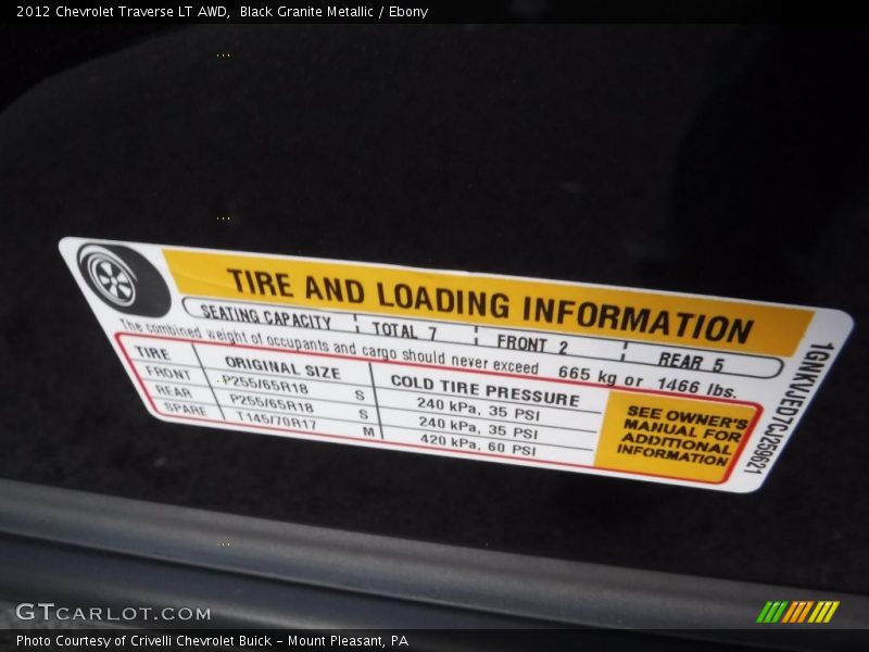 Black Granite Metallic / Ebony 2012 Chevrolet Traverse LT AWD