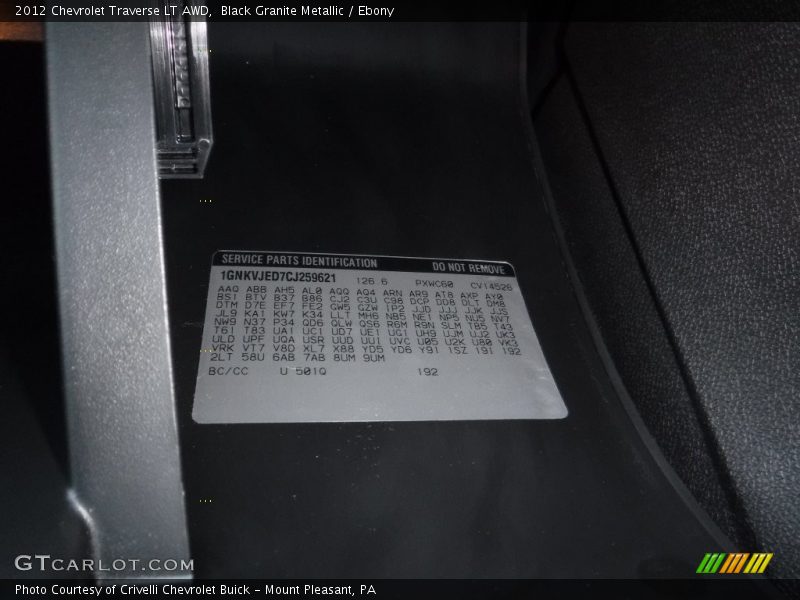 Black Granite Metallic / Ebony 2012 Chevrolet Traverse LT AWD