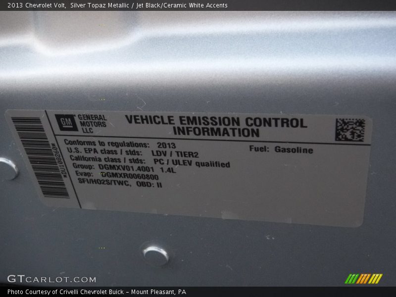 Silver Topaz Metallic / Jet Black/Ceramic White Accents 2013 Chevrolet Volt