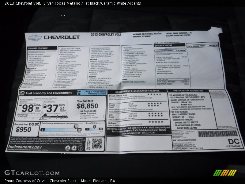 Silver Topaz Metallic / Jet Black/Ceramic White Accents 2013 Chevrolet Volt