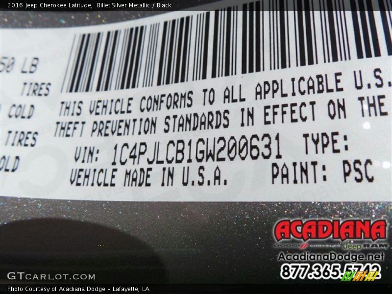 Billet Silver Metallic / Black 2016 Jeep Cherokee Latitude