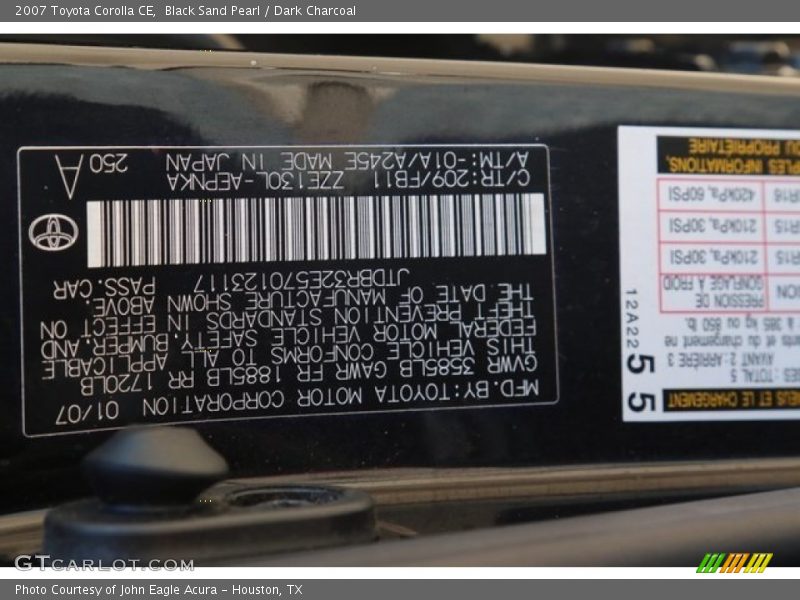Black Sand Pearl / Dark Charcoal 2007 Toyota Corolla CE