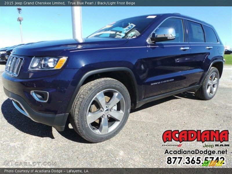 True Blue Pearl / Black/Light Frost Beige 2015 Jeep Grand Cherokee Limited