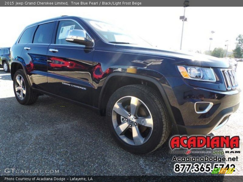True Blue Pearl / Black/Light Frost Beige 2015 Jeep Grand Cherokee Limited