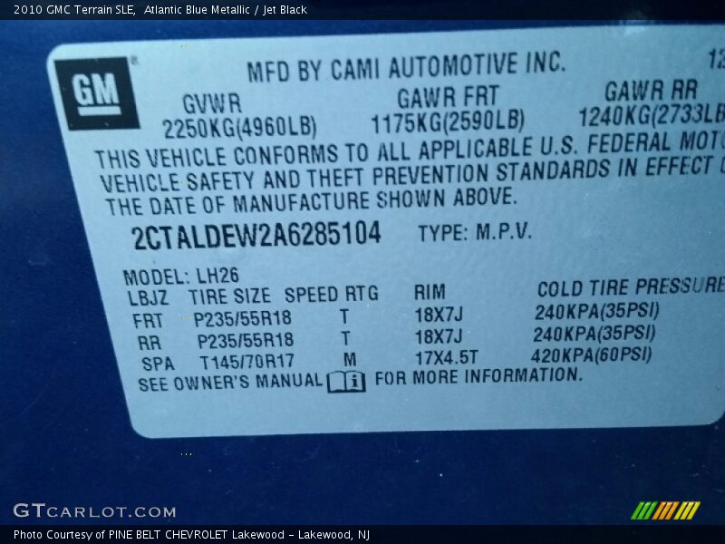 Atlantic Blue Metallic / Jet Black 2010 GMC Terrain SLE