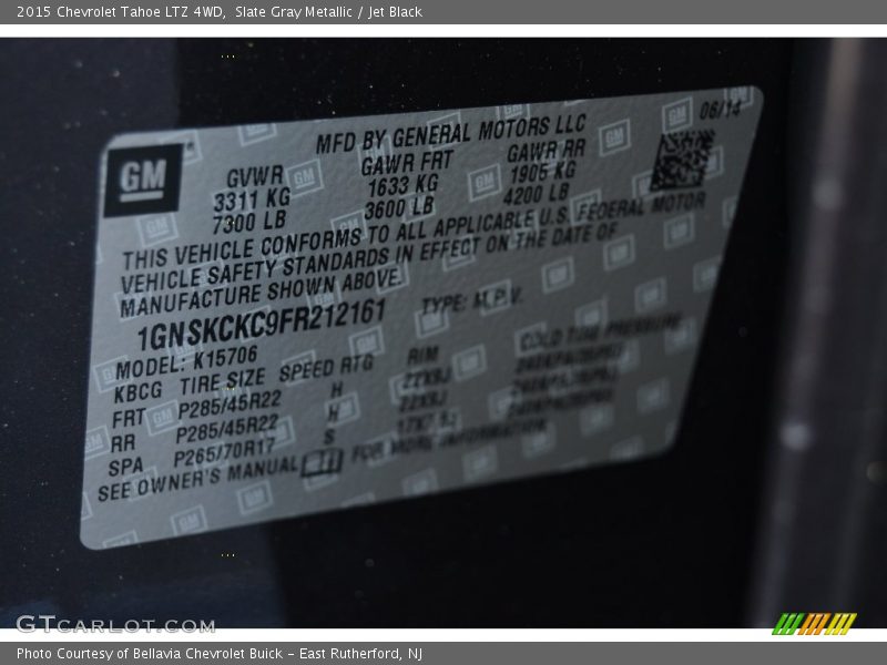 Slate Gray Metallic / Jet Black 2015 Chevrolet Tahoe LTZ 4WD
