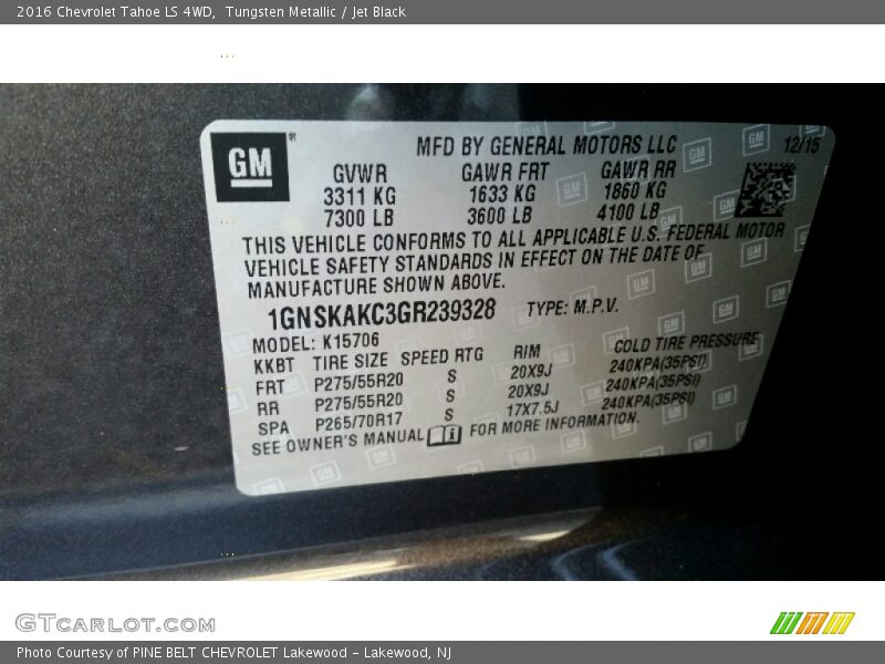 Tungsten Metallic / Jet Black 2016 Chevrolet Tahoe LS 4WD