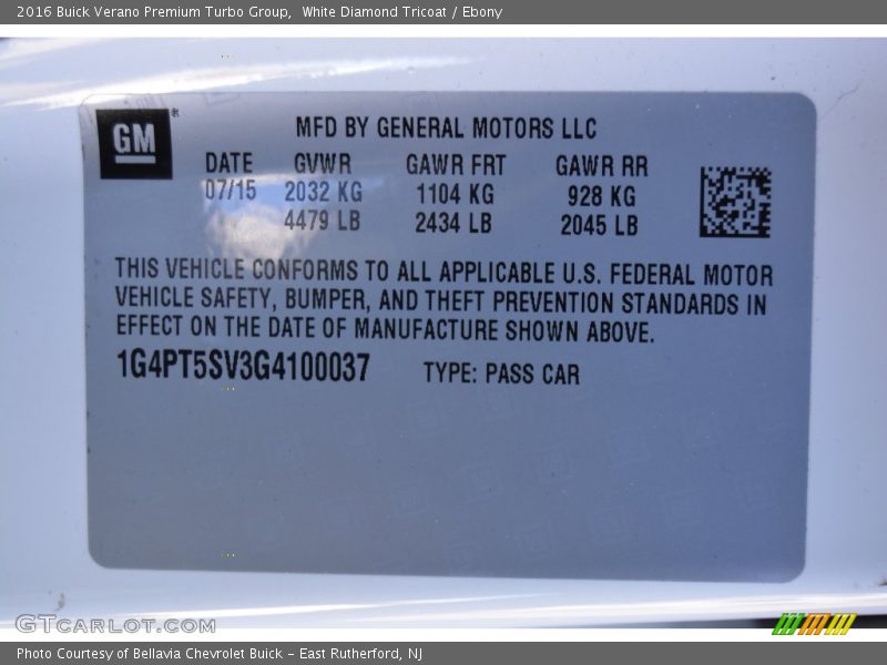 White Diamond Tricoat / Ebony 2016 Buick Verano Premium Turbo Group