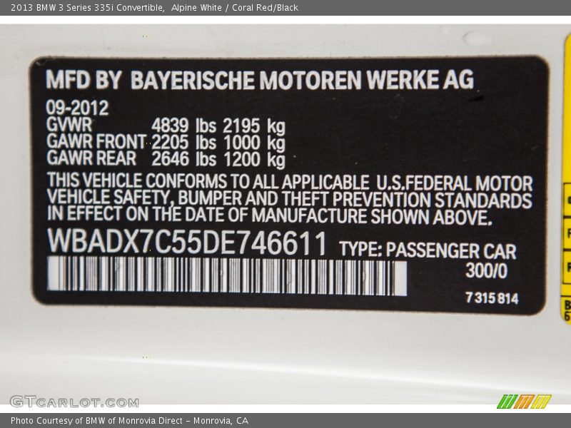 Alpine White / Coral Red/Black 2013 BMW 3 Series 335i Convertible