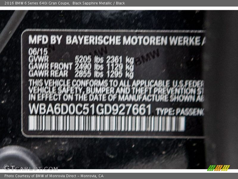 Black Sapphire Metallic / Black 2016 BMW 6 Series 640i Gran Coupe