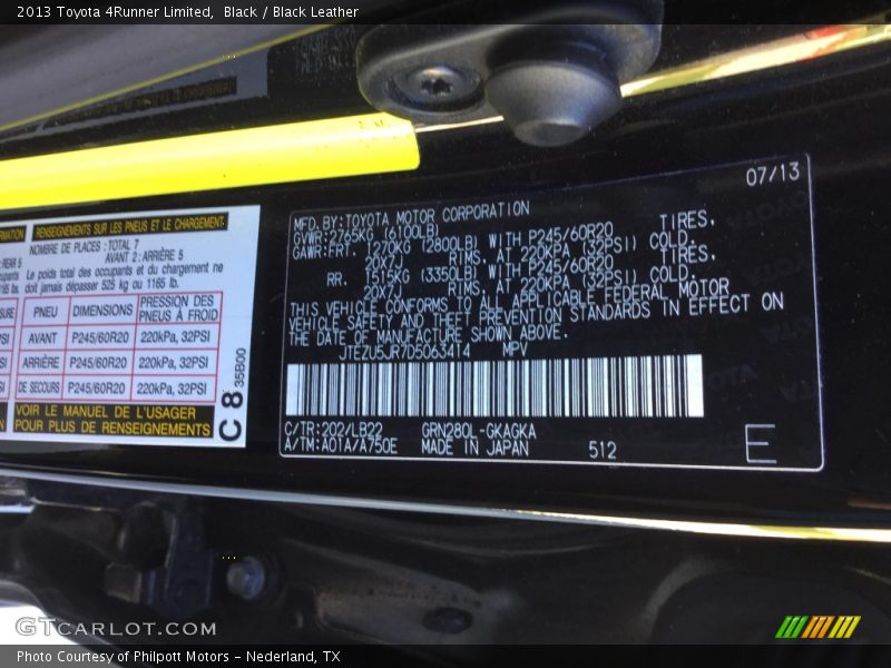 Black / Black Leather 2013 Toyota 4Runner Limited