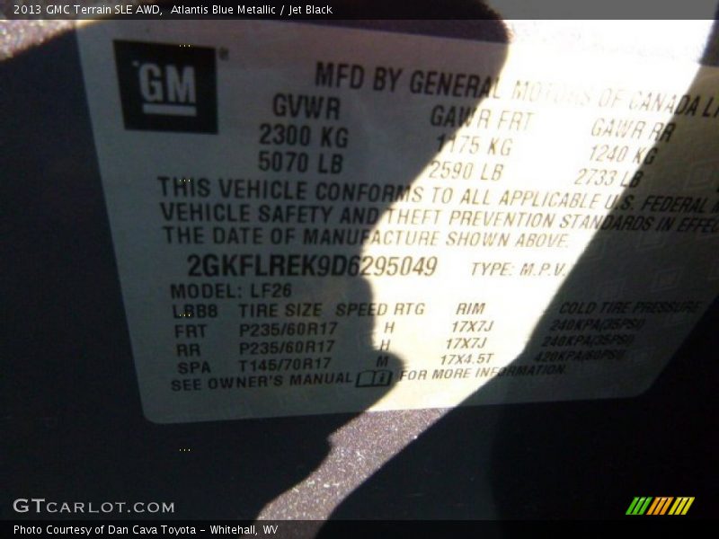 Atlantis Blue Metallic / Jet Black 2013 GMC Terrain SLE AWD