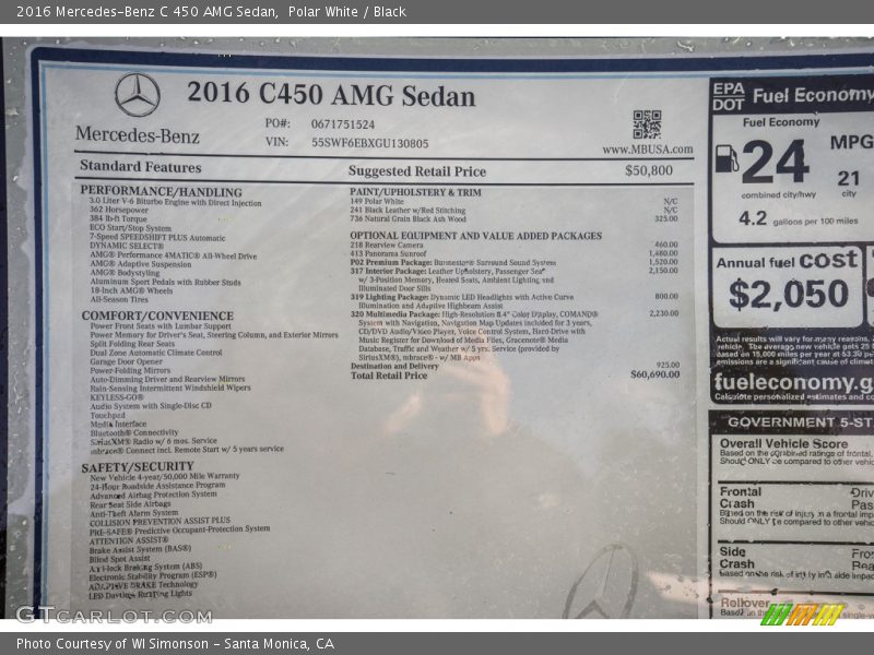 Polar White / Black 2016 Mercedes-Benz C 450 AMG Sedan