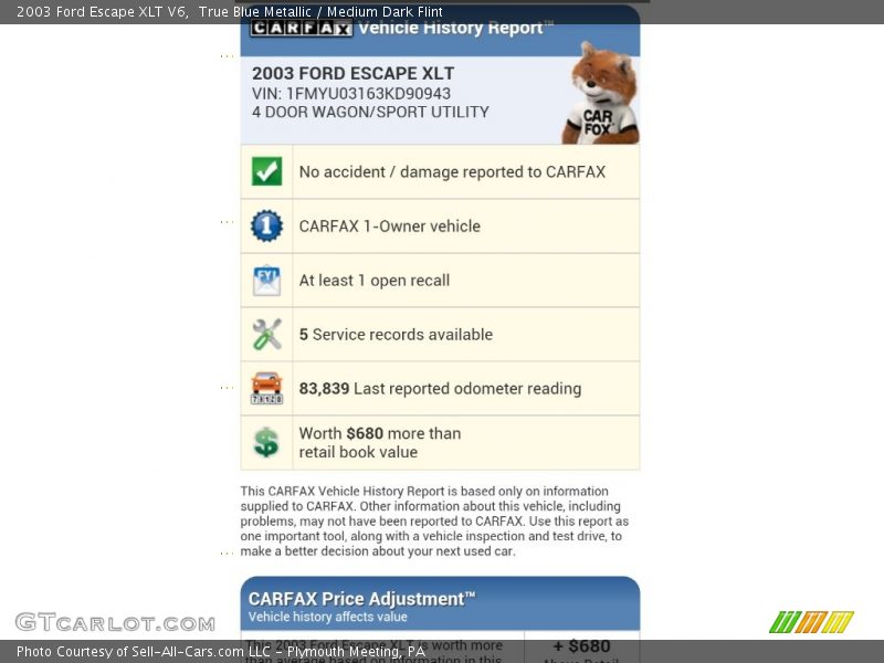 True Blue Metallic / Medium Dark Flint 2003 Ford Escape XLT V6