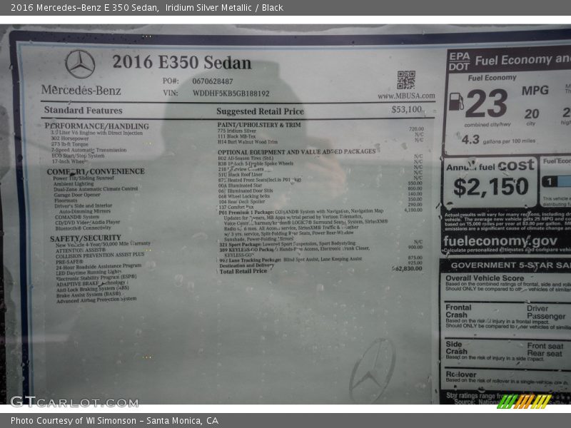 Iridium Silver Metallic / Black 2016 Mercedes-Benz E 350 Sedan