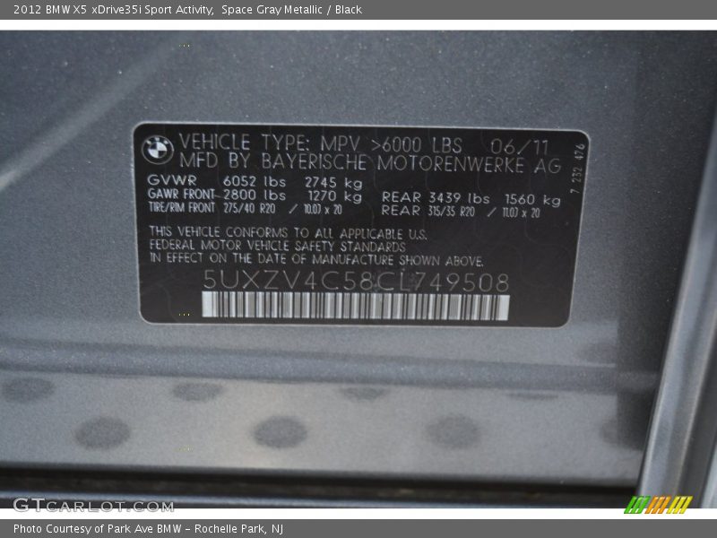 Space Gray Metallic / Black 2012 BMW X5 xDrive35i Sport Activity