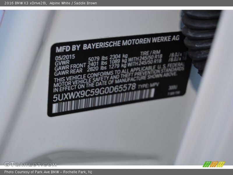 Alpine White / Saddle Brown 2016 BMW X3 xDrive28i