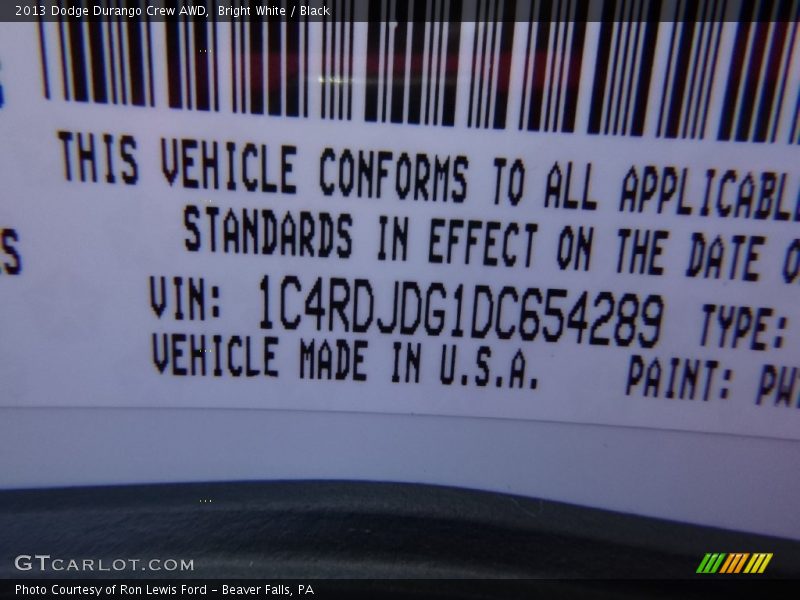 Bright White / Black 2013 Dodge Durango Crew AWD