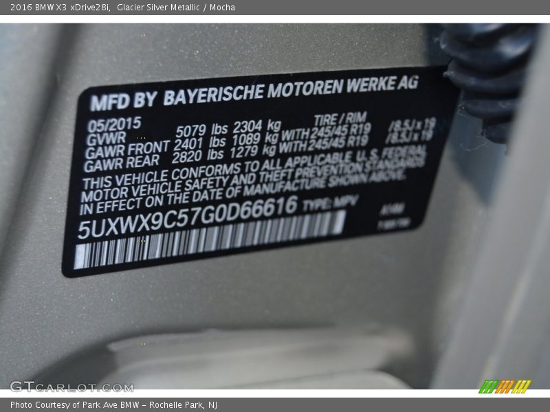Glacier Silver Metallic / Mocha 2016 BMW X3 xDrive28i