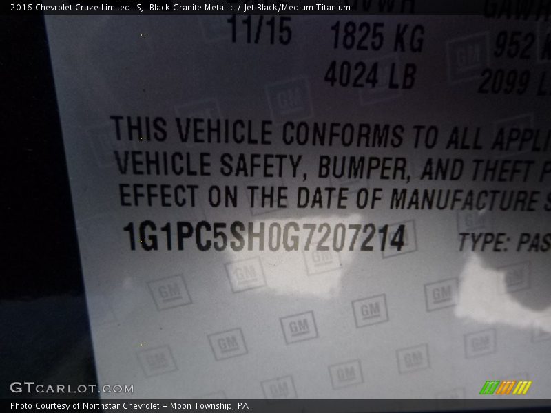 Black Granite Metallic / Jet Black/Medium Titanium 2016 Chevrolet Cruze Limited LS