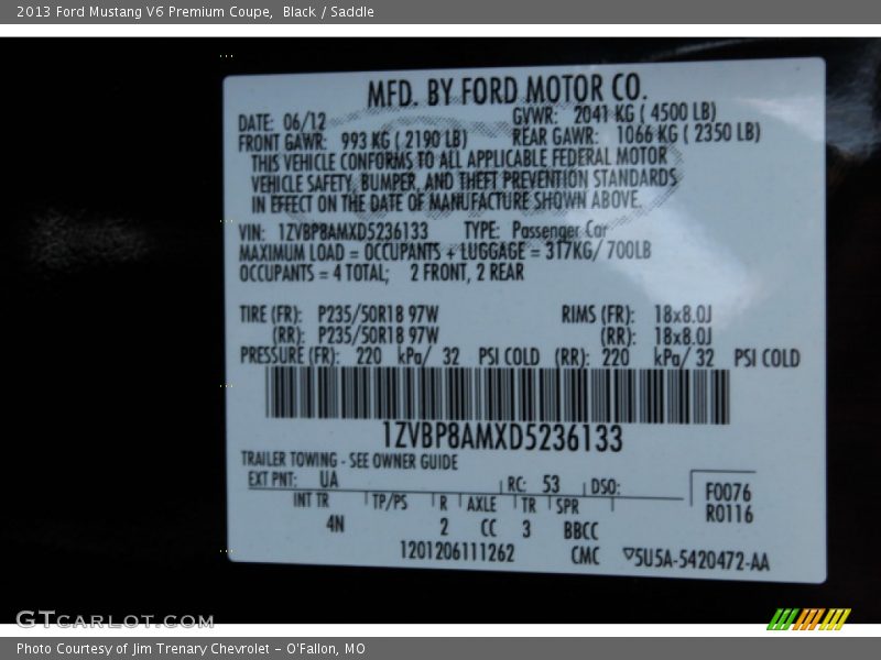 Black / Saddle 2013 Ford Mustang V6 Premium Coupe