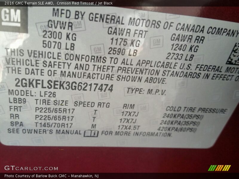 Crimson Red Tintcoat / Jet Black 2016 GMC Terrain SLE AWD