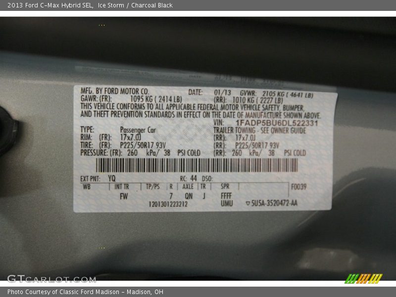 Ice Storm / Charcoal Black 2013 Ford C-Max Hybrid SEL