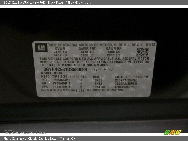 Black Raven / Shale/Brownstone 2013 Cadillac SRX Luxury FWD