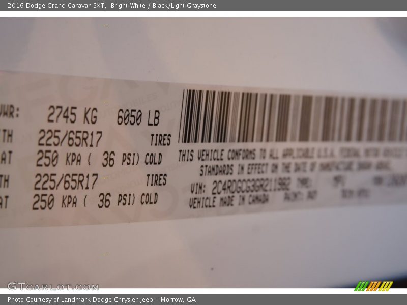 Bright White / Black/Light Graystone 2016 Dodge Grand Caravan SXT