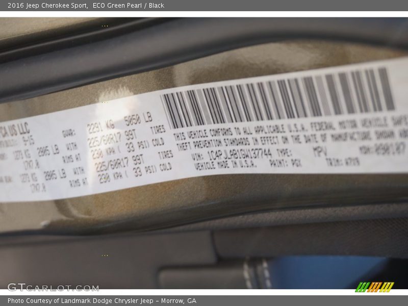 ECO Green Pearl / Black 2016 Jeep Cherokee Sport