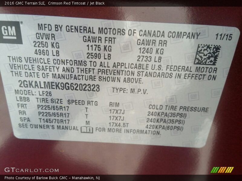 Crimson Red Tintcoat / Jet Black 2016 GMC Terrain SLE
