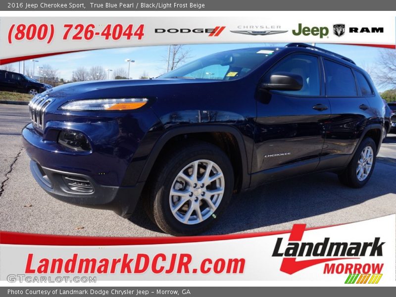 True Blue Pearl / Black/Light Frost Beige 2016 Jeep Cherokee Sport
