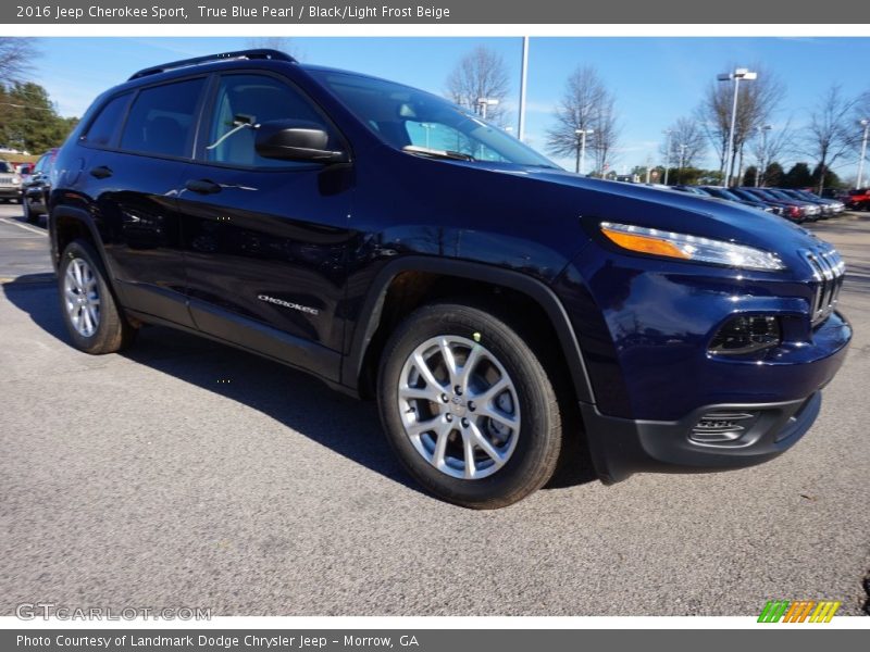 True Blue Pearl / Black/Light Frost Beige 2016 Jeep Cherokee Sport