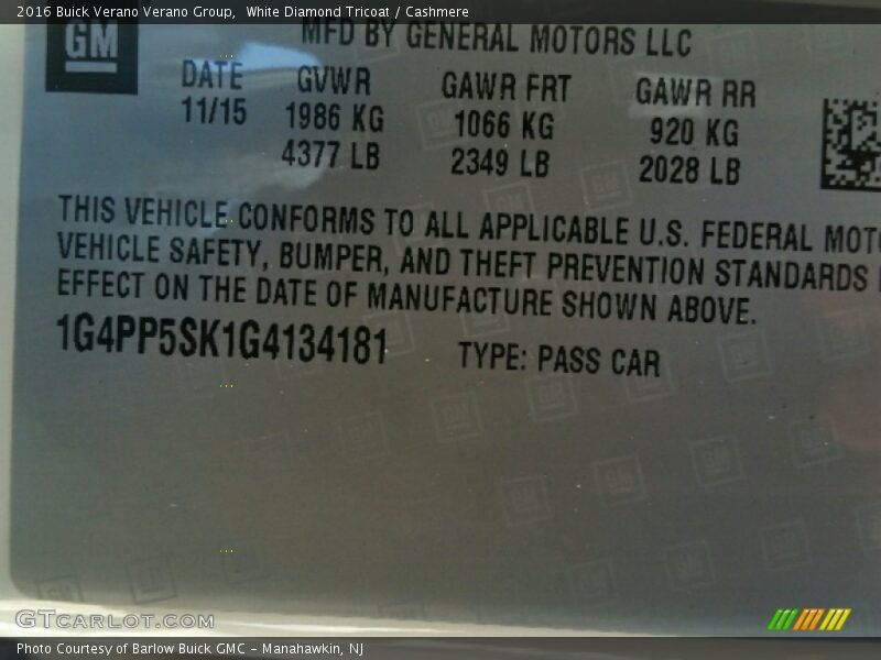 White Diamond Tricoat / Cashmere 2016 Buick Verano Verano Group