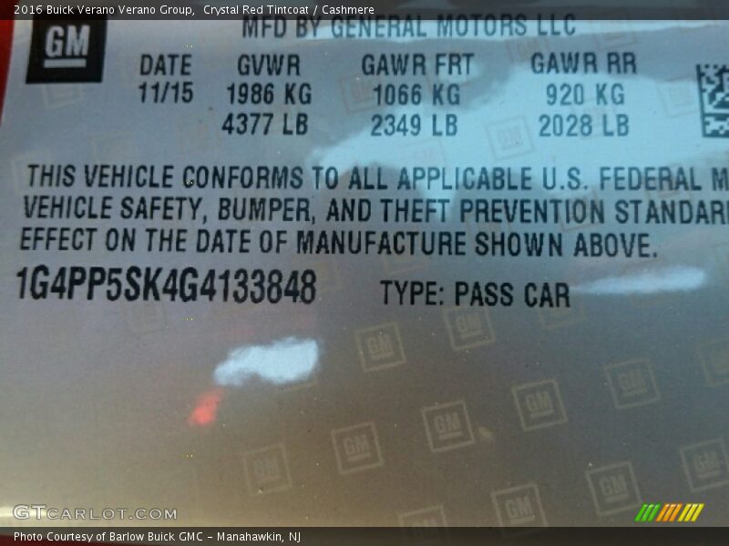 Crystal Red Tintcoat / Cashmere 2016 Buick Verano Verano Group