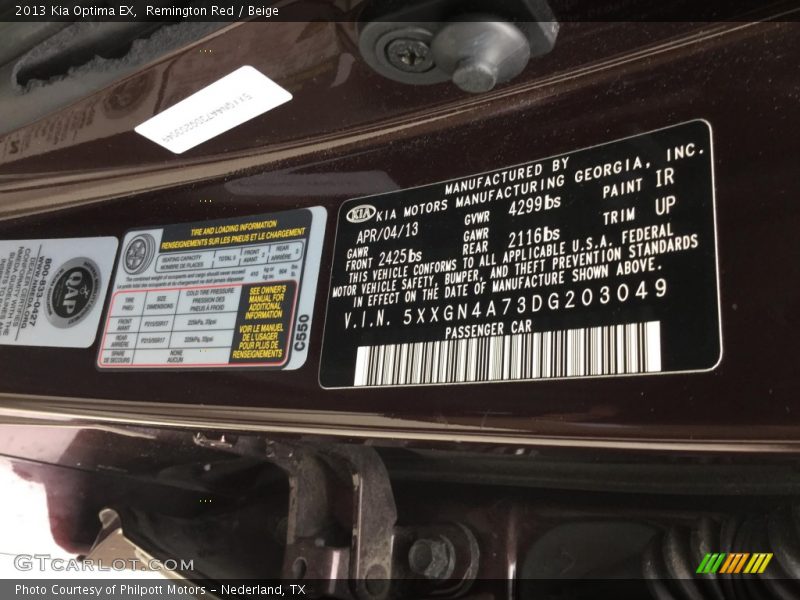 Remington Red / Beige 2013 Kia Optima EX
