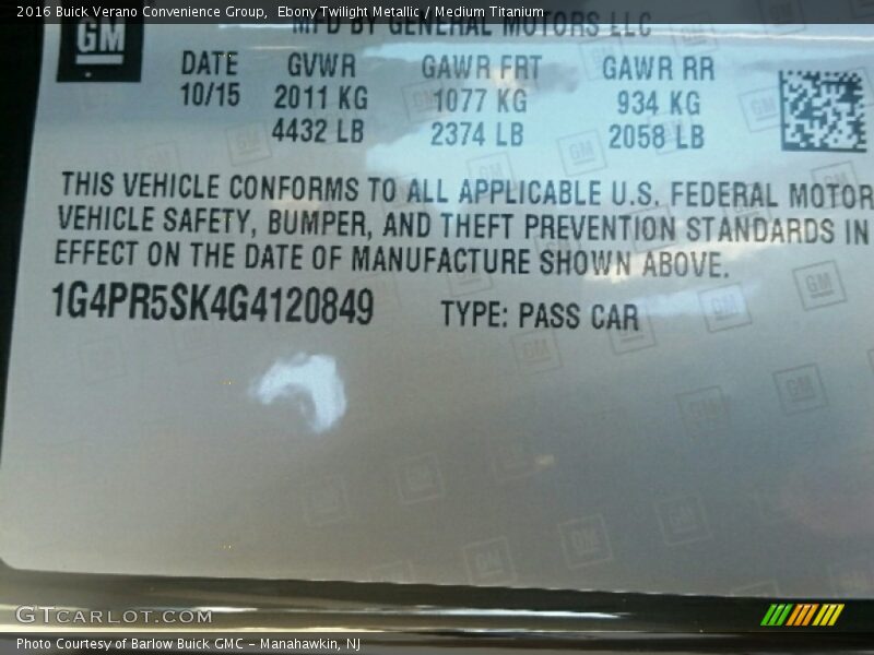 Ebony Twilight Metallic / Medium Titanium 2016 Buick Verano Convenience Group