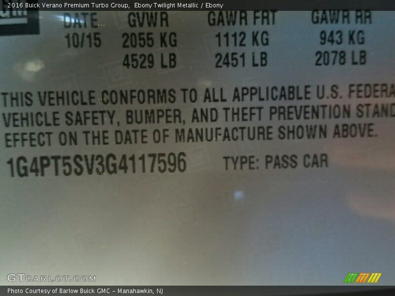 Ebony Twilight Metallic / Ebony 2016 Buick Verano Premium Turbo Group