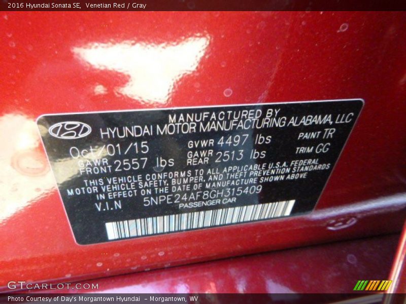 Venetian Red / Gray 2016 Hyundai Sonata SE