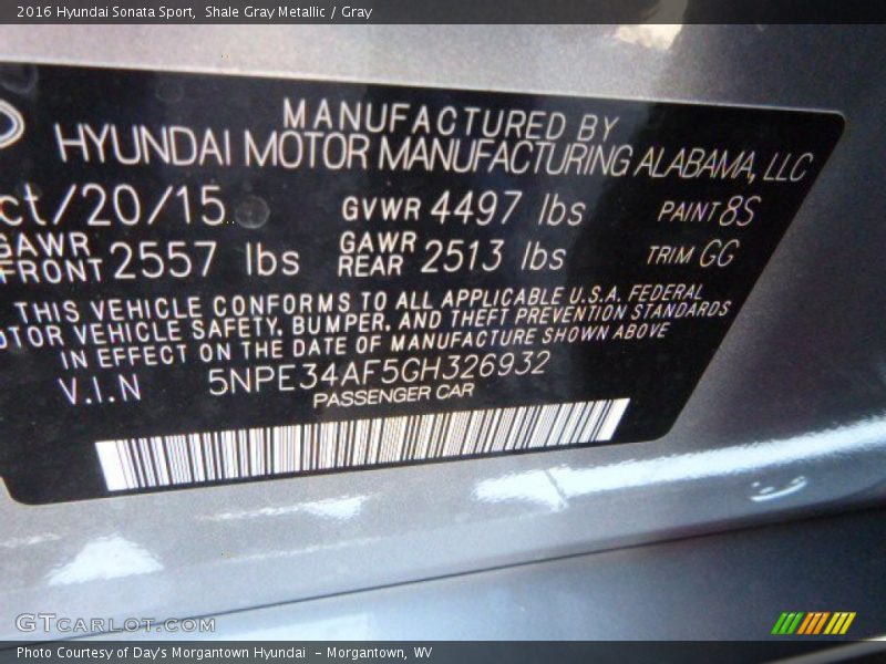 Shale Gray Metallic / Gray 2016 Hyundai Sonata Sport
