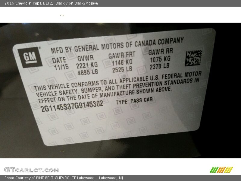 Black / Jet Black/Mojave 2016 Chevrolet Impala LTZ