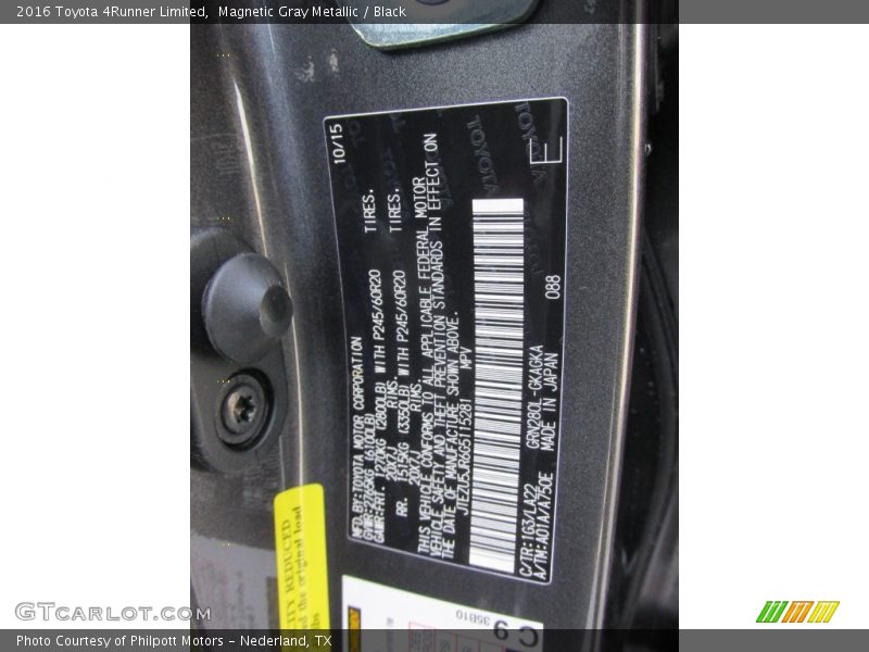 Magnetic Gray Metallic / Black 2016 Toyota 4Runner Limited