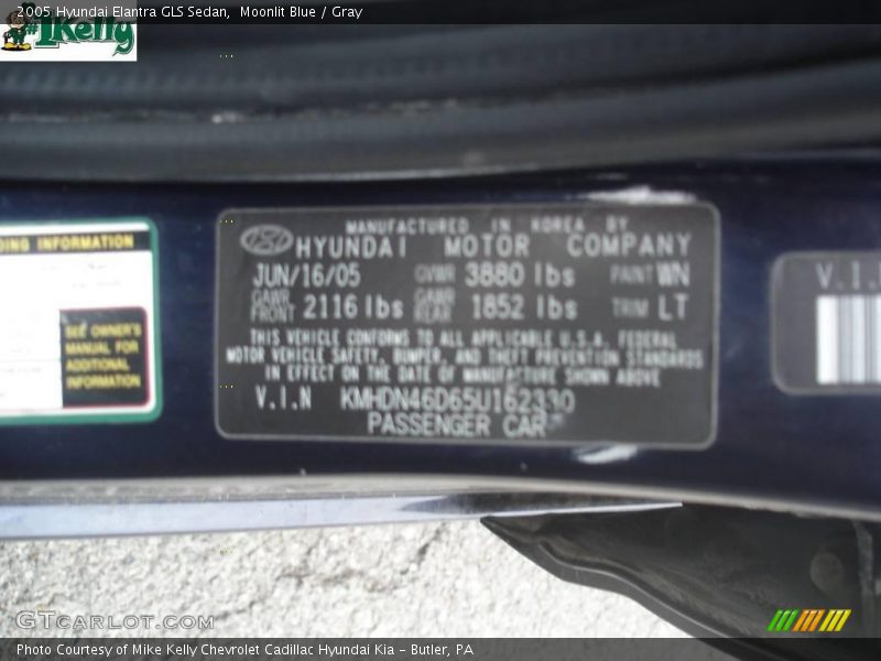 Moonlit Blue / Gray 2005 Hyundai Elantra GLS Sedan